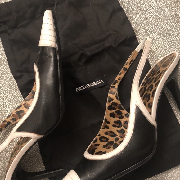 Dolce and Gabbana leather Black/White Tip Heels/leopard lining, size 36, 3” heel - Picture 11 of 11